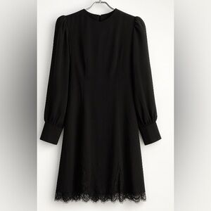 Zara Black Lace Trim mini Dress size small high neck gothic long sleeves party